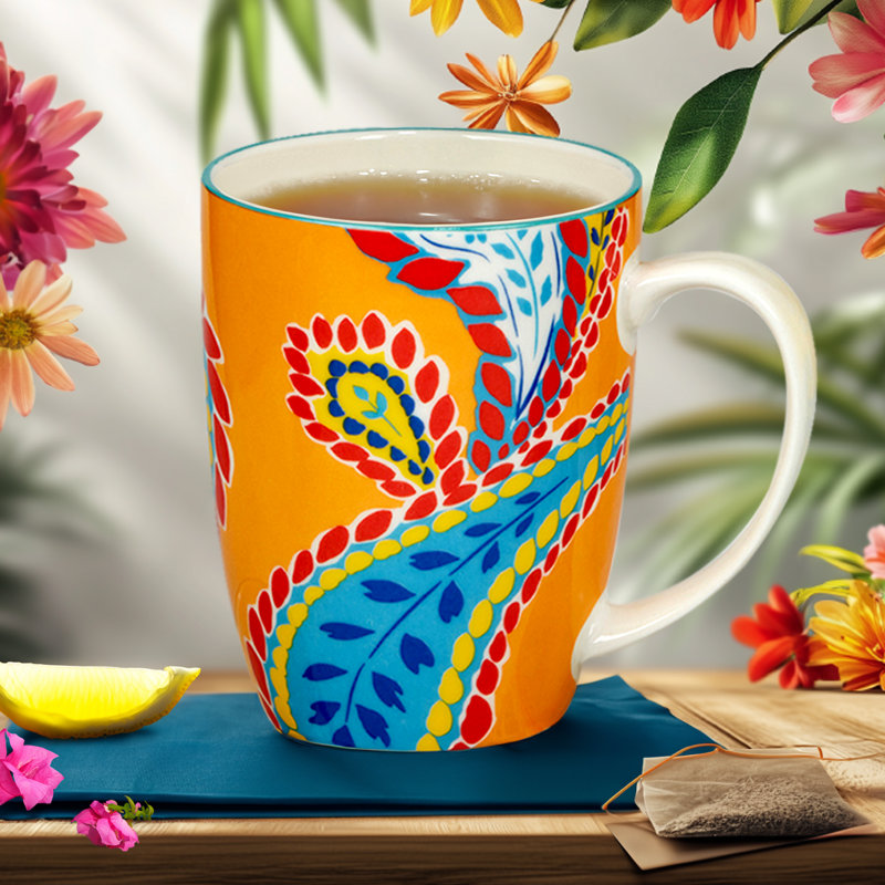 Colorful Ceramic Bohemian Floral 14oz Mug Set of 6