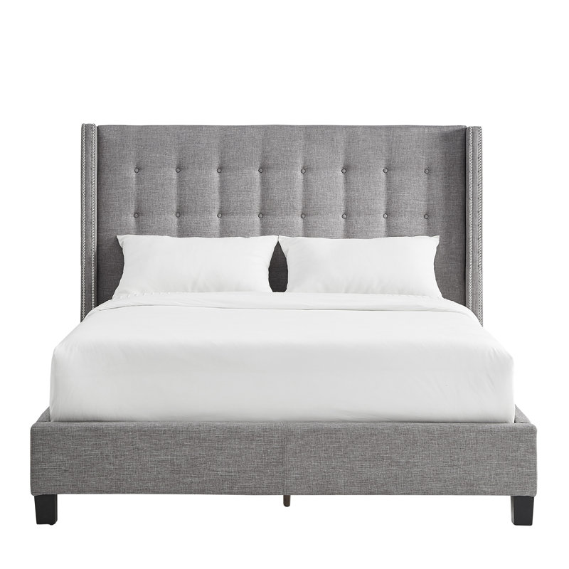 Kaster Upholstered Bed, Pewter Gray Linen, Queen