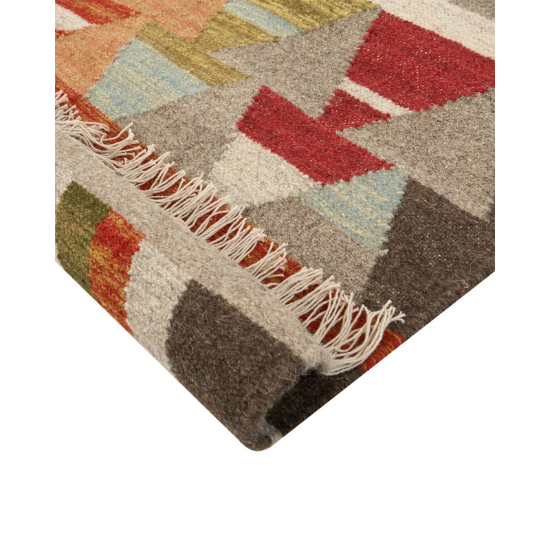 Rectangle 140 cm x 200 cm Geometric Wool and Cotton Hand Woven Kilim