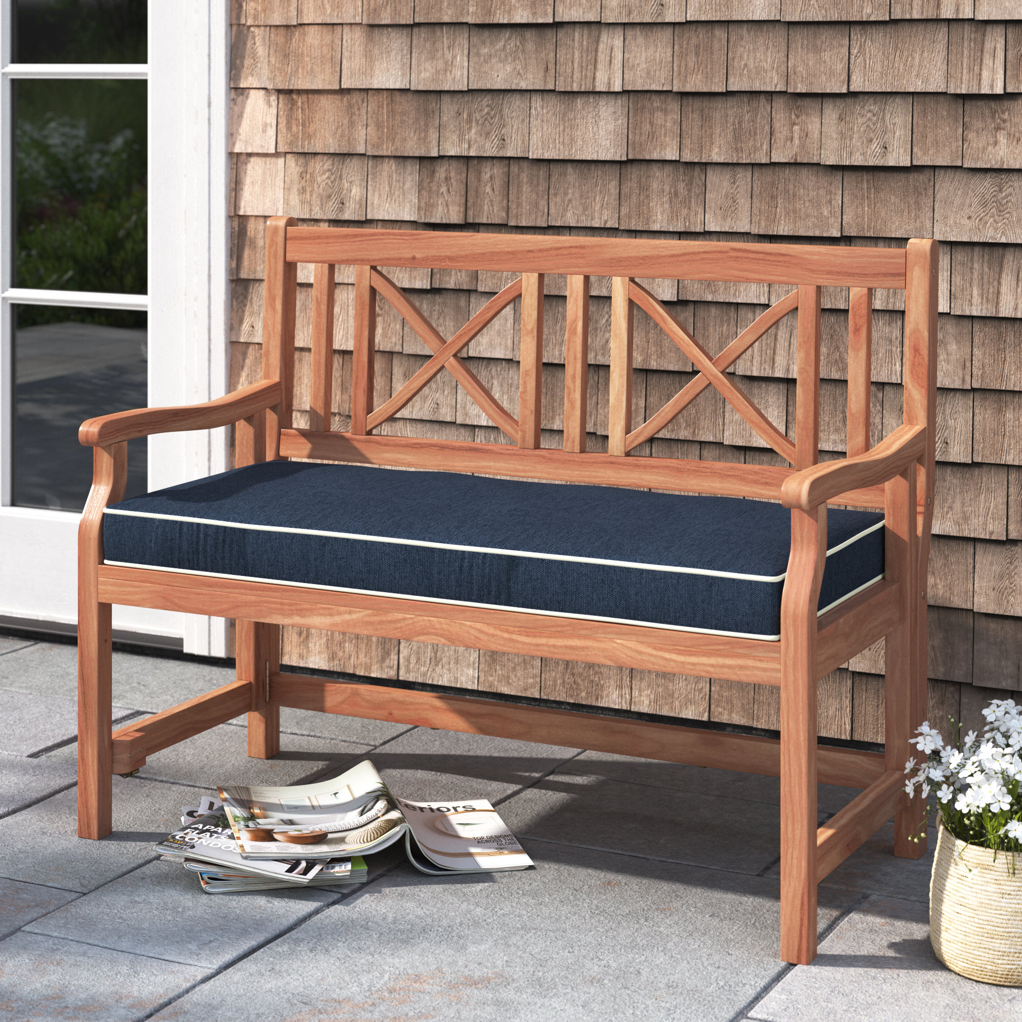 Sunbrella Outdoor Bench Cushion, Canvas Indigo Sunbrella, 55" W x 18" D