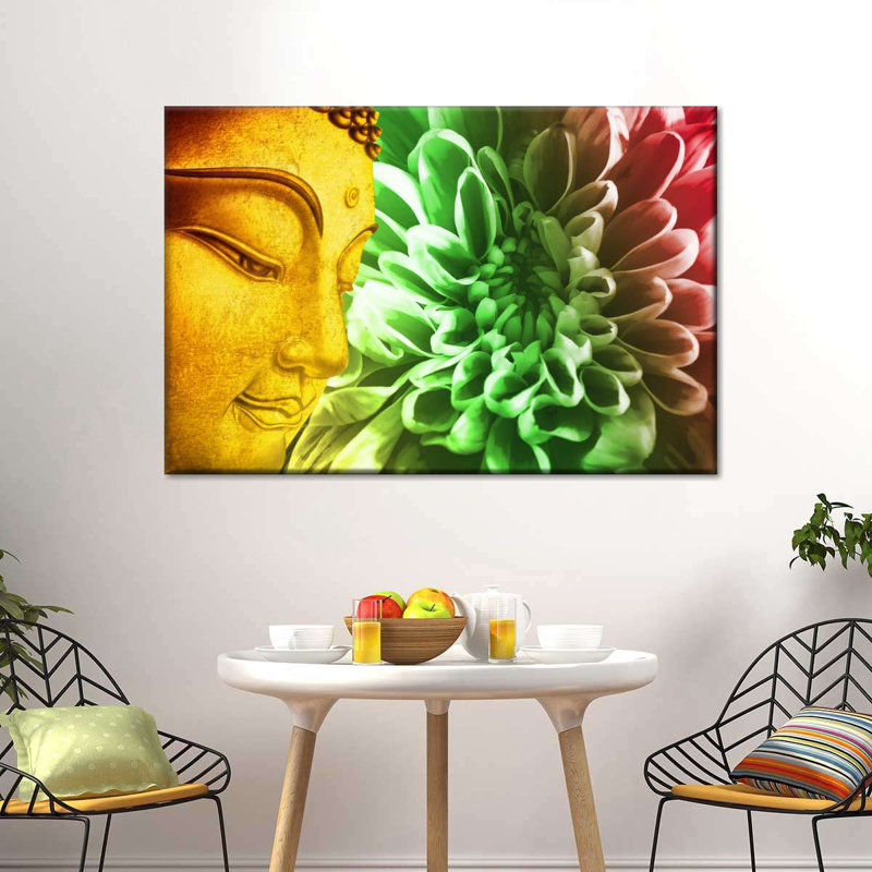 Fleur et Bouddha sur toile, H 32 po x l 48 po x P 1,25 po
