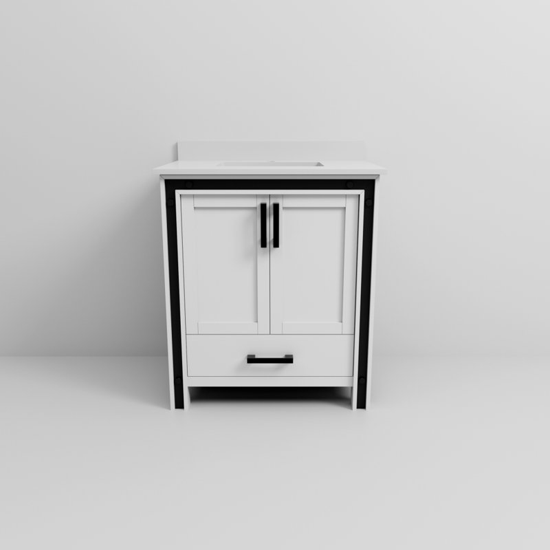 Meuble-lavabo blanc 30 po X P 22 po D, avec plateau en quartz blanc, Blanc