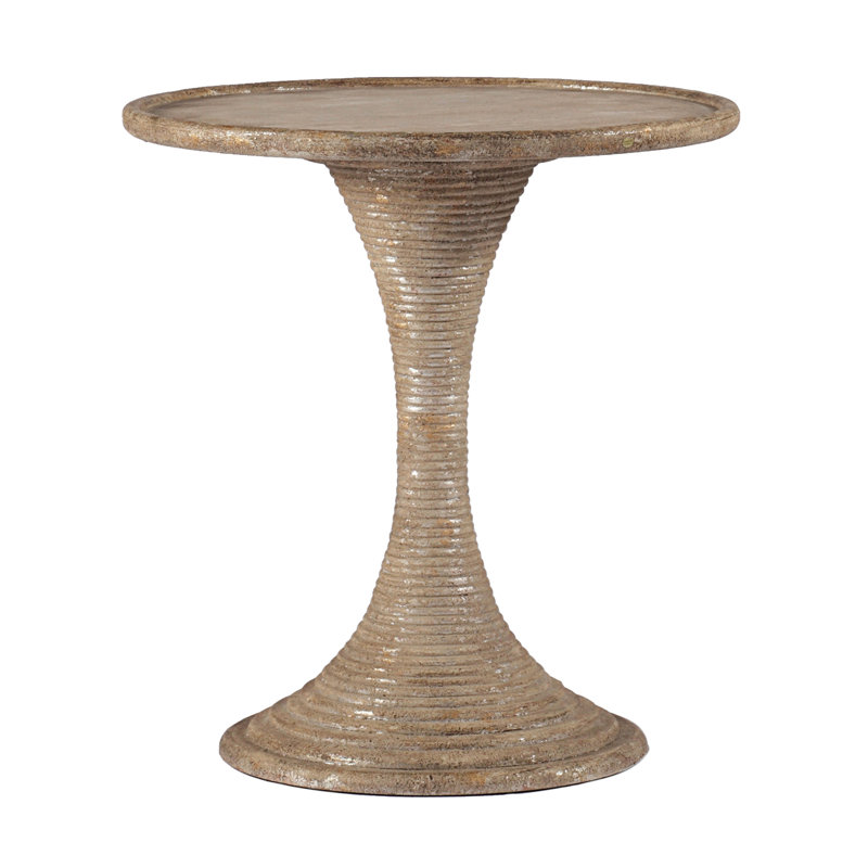 Gloria Round Antique Gold and Silver Leaf End Table