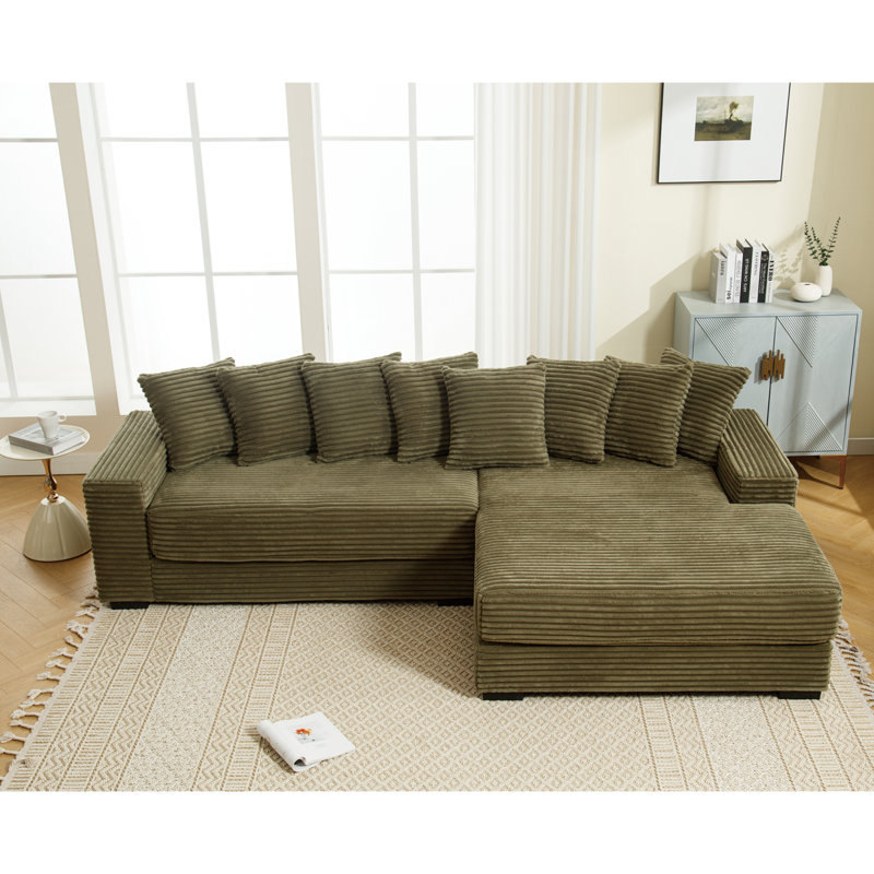 Modern Sofa  Oversized 2-Piece Couches, L Shaped Sofa, Corduroy, Right Chaise Daybed,With Armrests,8 Throw Pillows,Corner Sofa,Easy To Assemble,