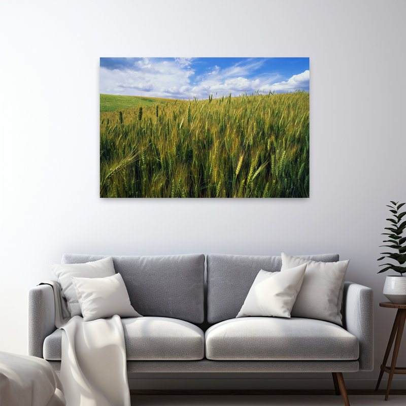 Wheat Field Rustic Abstract Contemporary Landscape Nature Art, 32" H x 48" W