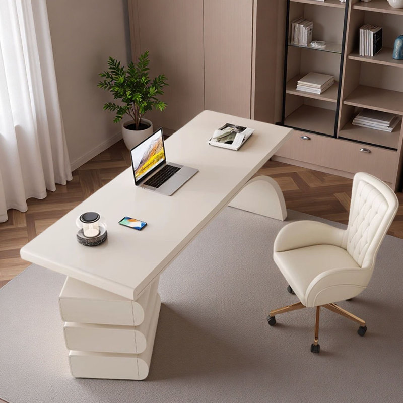 Bureau moderne crème avec travail spacieux, H 29,5 po x l 78,7 po x P 27,6 po