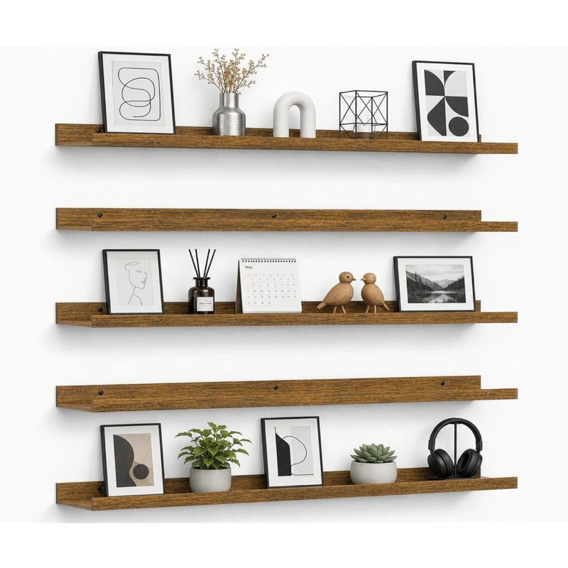 Étagères murales flottantes de 91 cm (36 po) de long, ensemble de 5 tablettes avec rebord, brun
