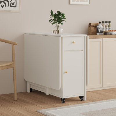 Table de salle à manger extensible sans assemblage de 12 po à 59 po de largeur pour 2 à 6 personnes, îlot de cuisine mobile en bois peu encombrant avec roulettes, table de cuisine pliante moderne avec rangement et abattants pour la cuisine et la salle à manger, blanc