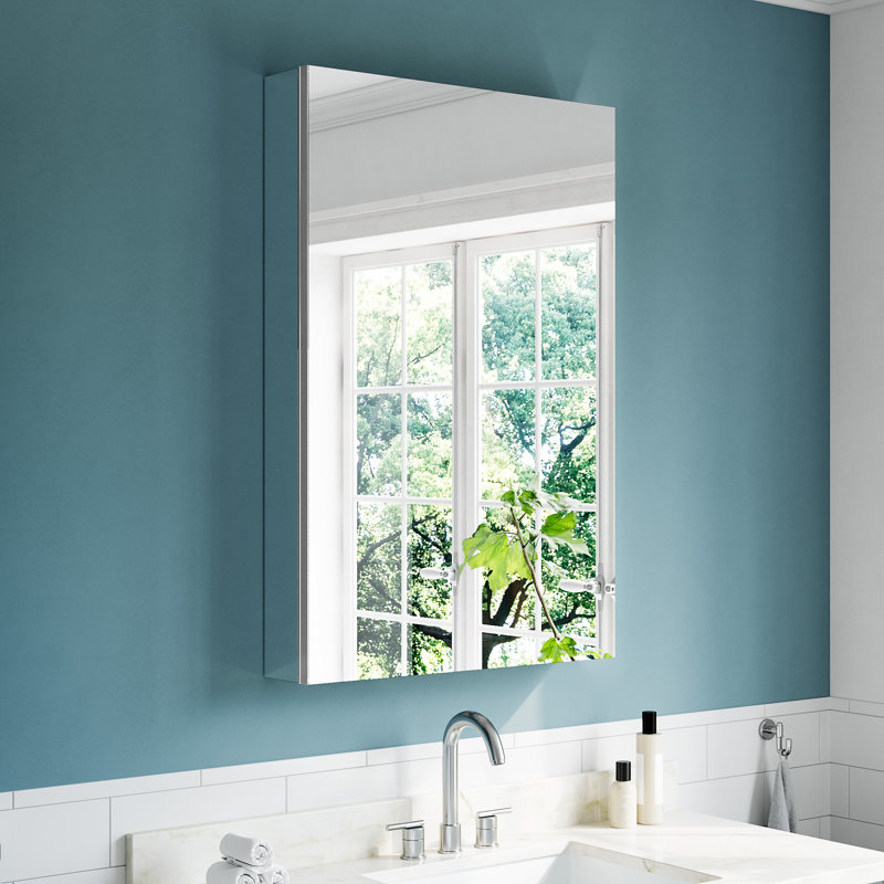 24'' W X 36'' H Wall-mounted Frameless Mirror Cabinet with Adjustable Shelves