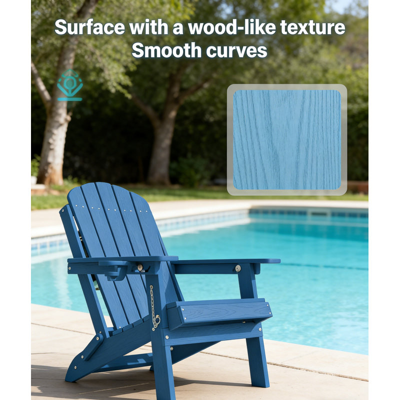 All Weather Outdoor Folding Adirondack Chair, Adjustable Backrest Adirondack Chair With Cup Holder For Lawn And Garden Pool