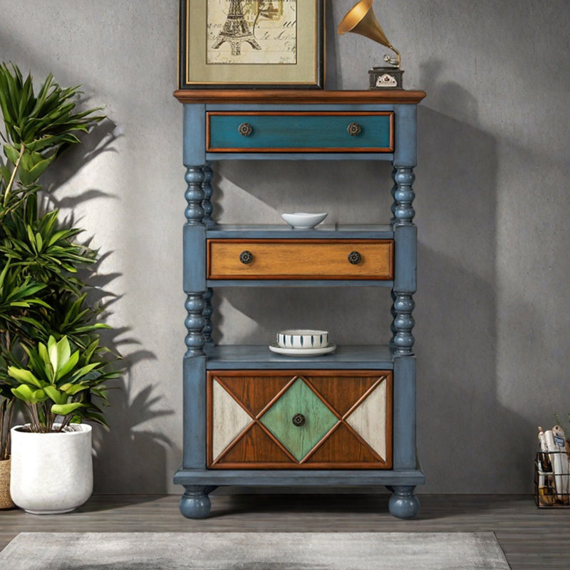 Commode d'appoint à colonne romaine de style américain, Bleu