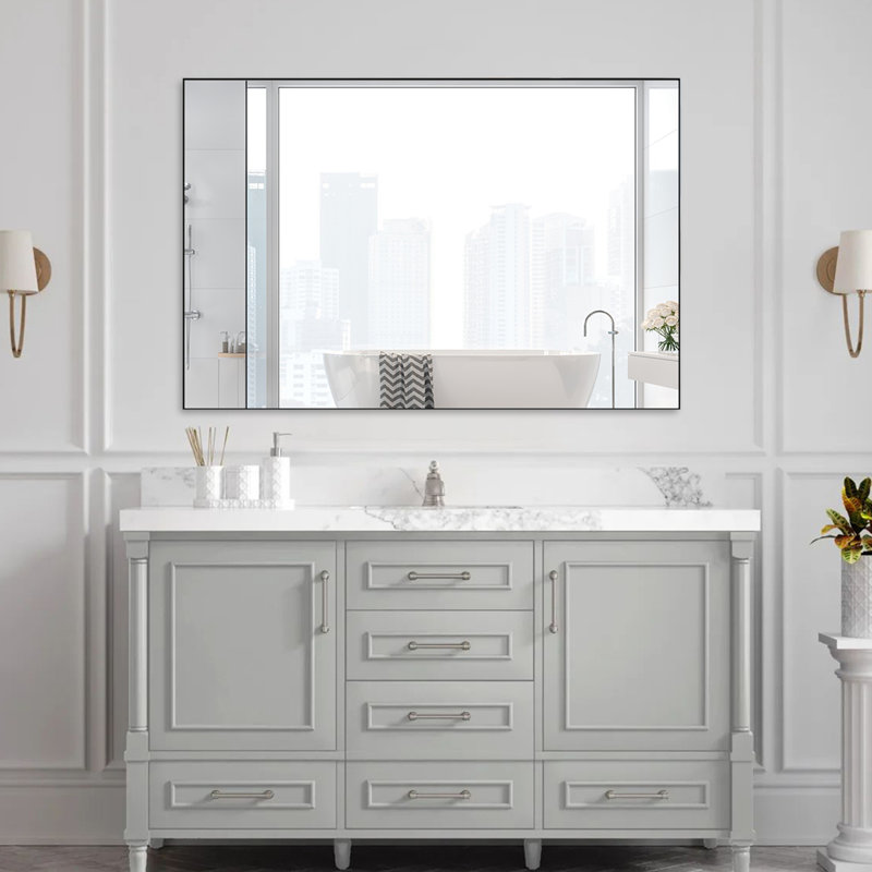 Miroir de salle de bain rectangulaire surdimensionné avec cadre noir et grands miroirs muraux décoratifs pour salle de bain Miroir mural vertical ou horizontal avec cadre en aluminium