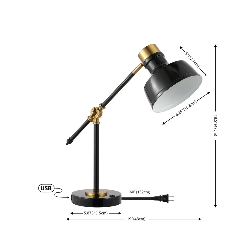 Knollwood Metal USB Desk Lamp, Black/Brass Gold, Black