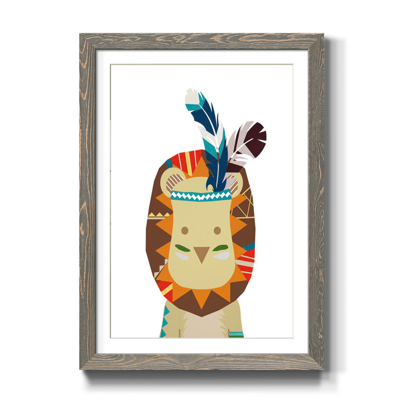 Boho lion - impression d'art graphique, Cadre en papier gris, H 31,5 po x l 23,5 po x P 1,5 po, Blanc