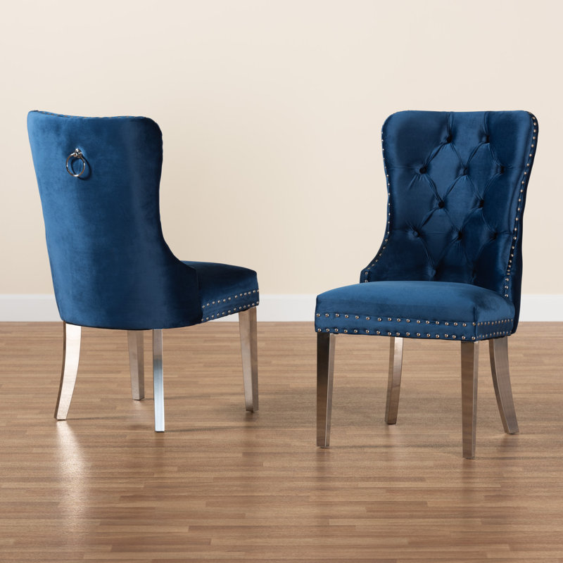 Micel 15.5'' H Tufted Upholstered Parsons Chair, Navy Blue/Silver