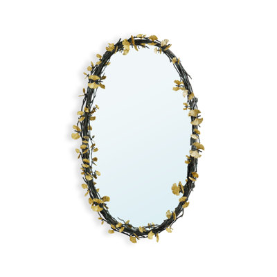 Butterfly Ginkgo Oval Brass Wall Mirror