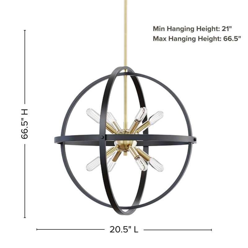 Renfro 8-Light 20.5” Wide Sphere Pendant Chandelier, Matte Black/Plated Gold