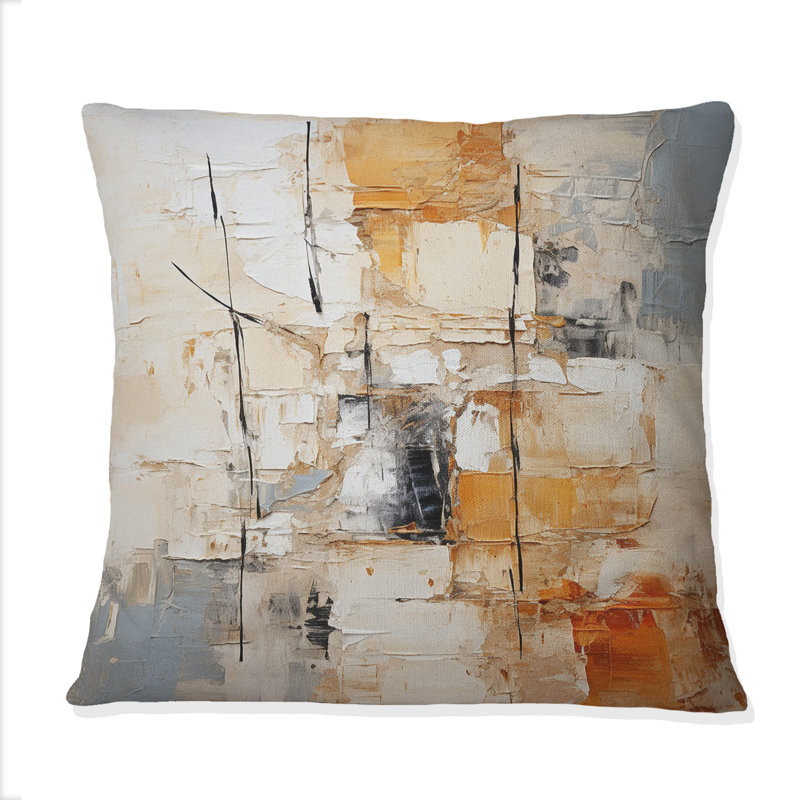Coussin décoratif beige à motif géométrique Collage I - Collages abstraits, 16" x 16"