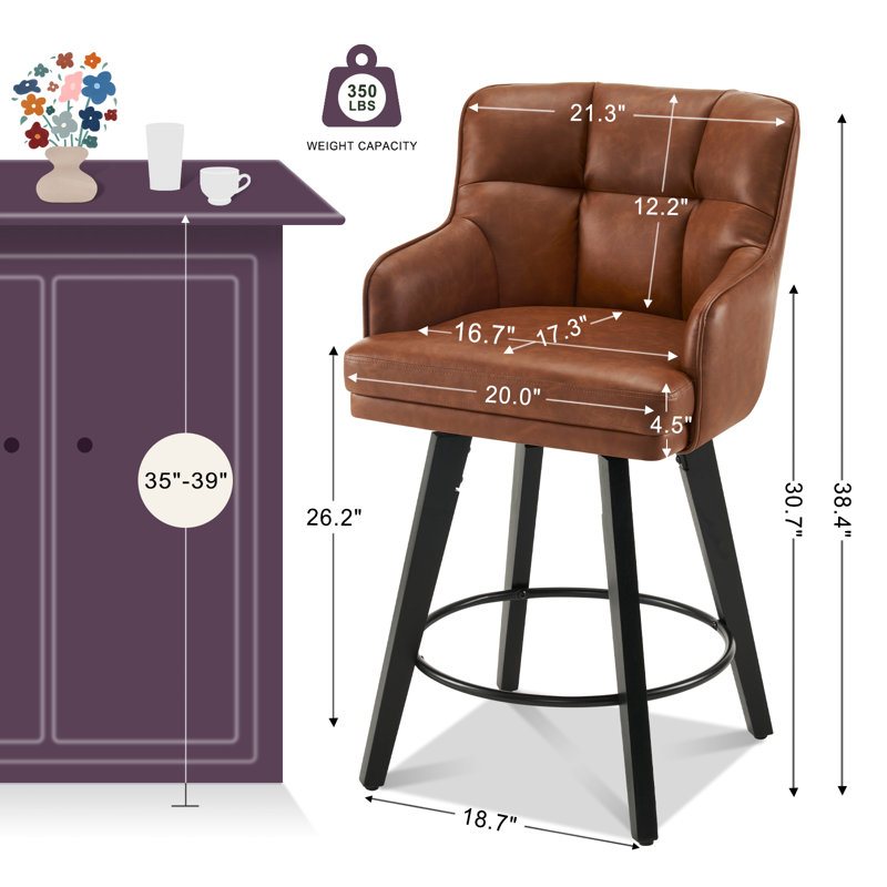Tabouret de bar 26 po pivotant sur 360 ° à hauteur de comptoir 26 pi, chaises de îlot de cuisine avec pieds en bois, Brun, 4