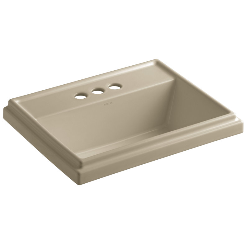 Tresham Ceramic Rectangular Drop-In Bathroom Sink with Overflow, Mexican Sand, 4'' Centerset