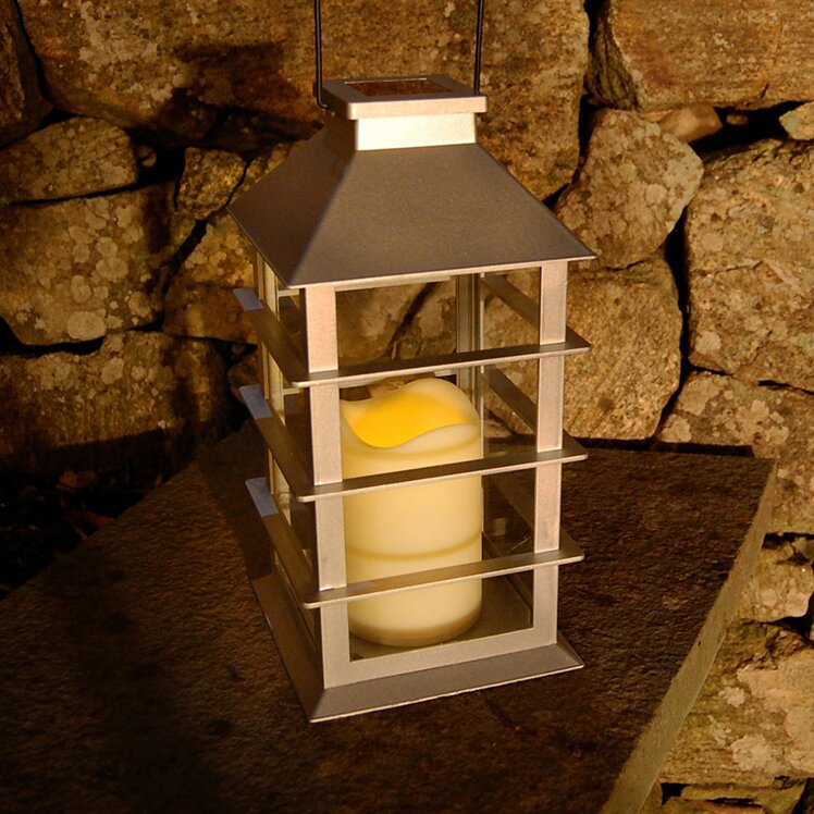 Silver Solar Powered Lantern with LED Candle