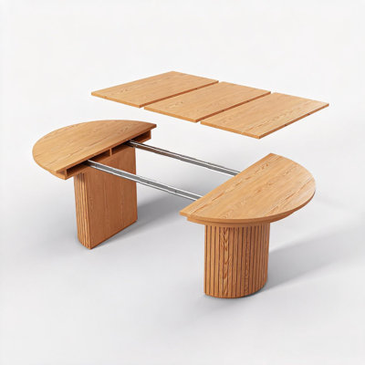 45" To 105" Extendable Oval Oak Wood Top Dining Table For 2-8