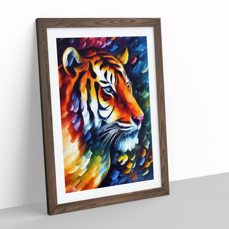Tiger Portrait No.3 - Wall Art, 66cm H x 48cm W, Walnut Framed, White