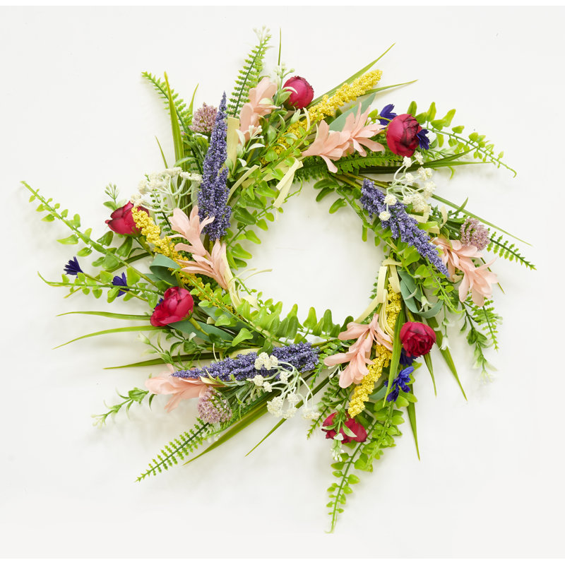 Couronne de fleurs artificielles multicolores 18 po