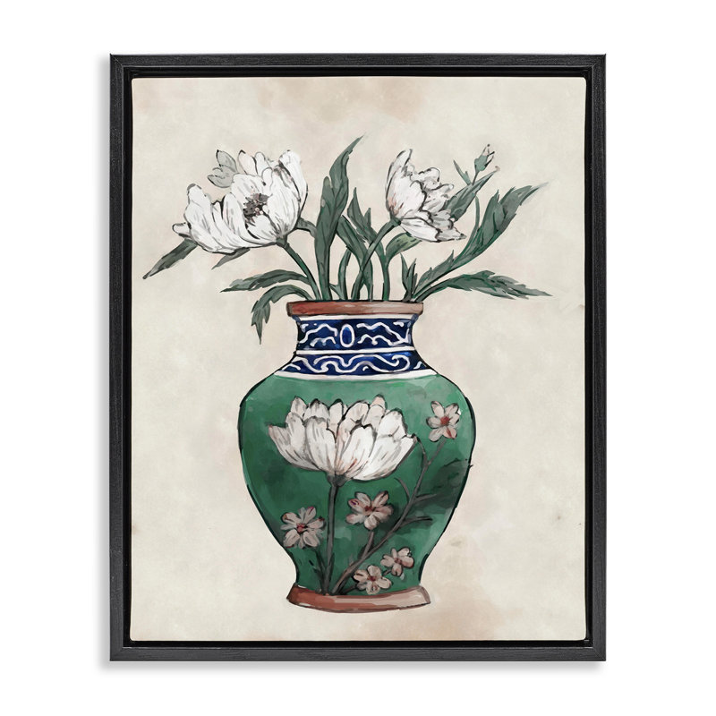 Vase floral, H 31 po x l 25 po, Cadre flottant noir de jais