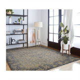Black Hand-Knotted Wool Labyrinthine Border Geometric Modern Contemporary Carpet Rug