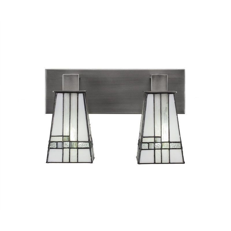 Purtee 2 Light Bath Bar Shown In Graphite Finish With 5" Square New Deco Art Glass