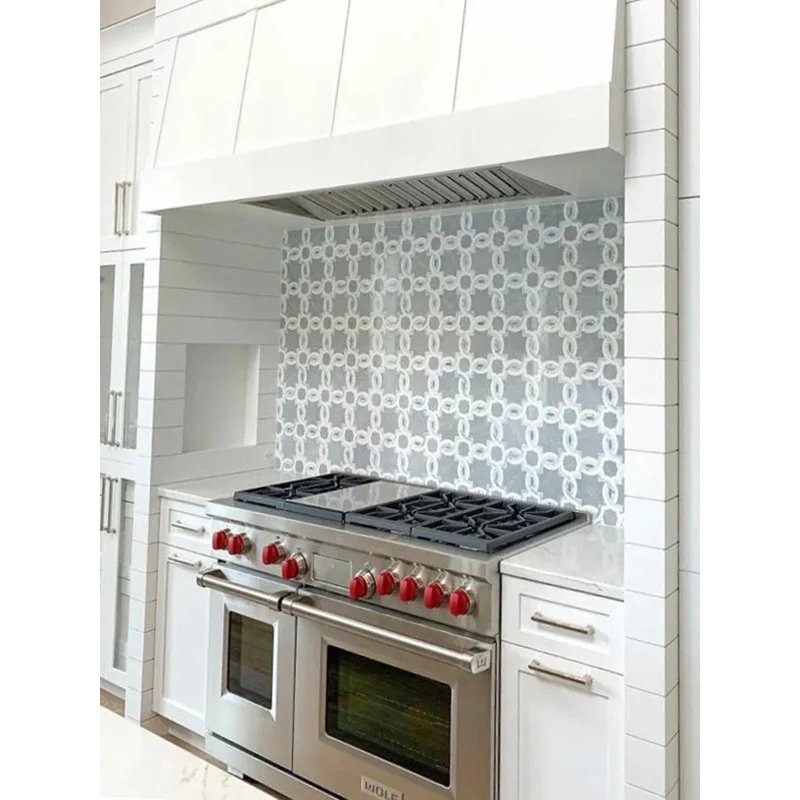 Carrelage floral en marbre Essian 12 x 12 Carrrara, gris oriental, Thassos (4,83 pieds carrés / caisse) - paquet de 5