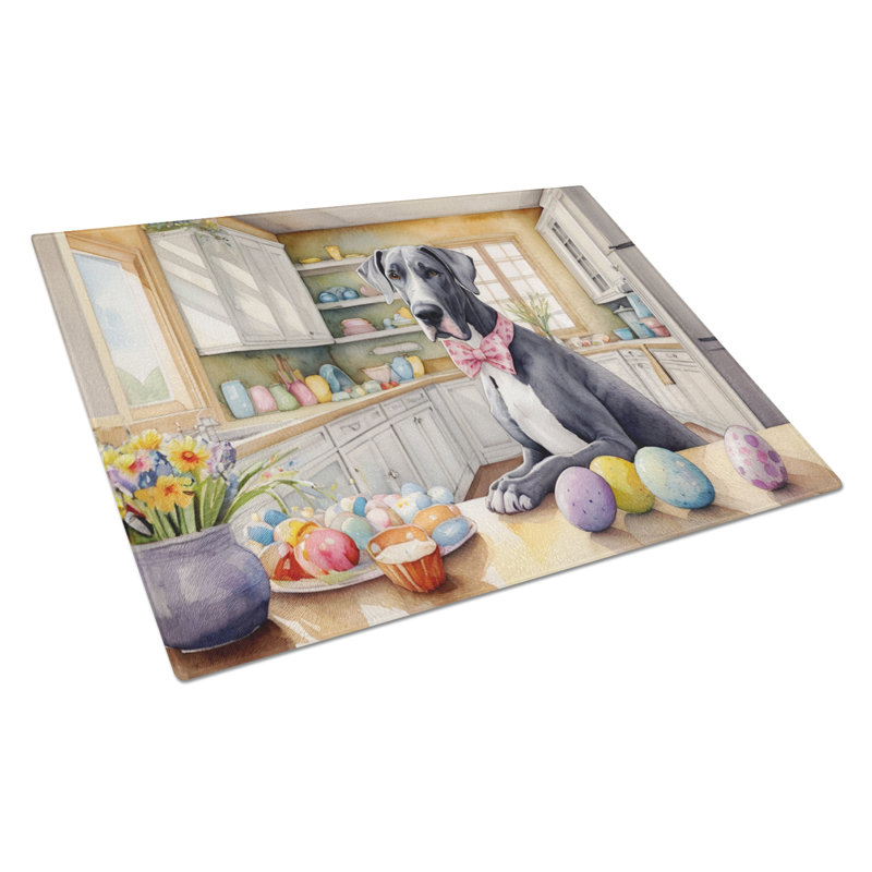 Decorating Easter Great Dane Glass Cutting Board