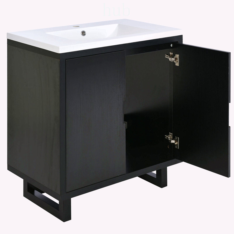 Ensemble de vanité de 76 cm (30 po) avec lavabo, armoire combinée et rangement, cadre en bois massif pour salles de bains élégantes.