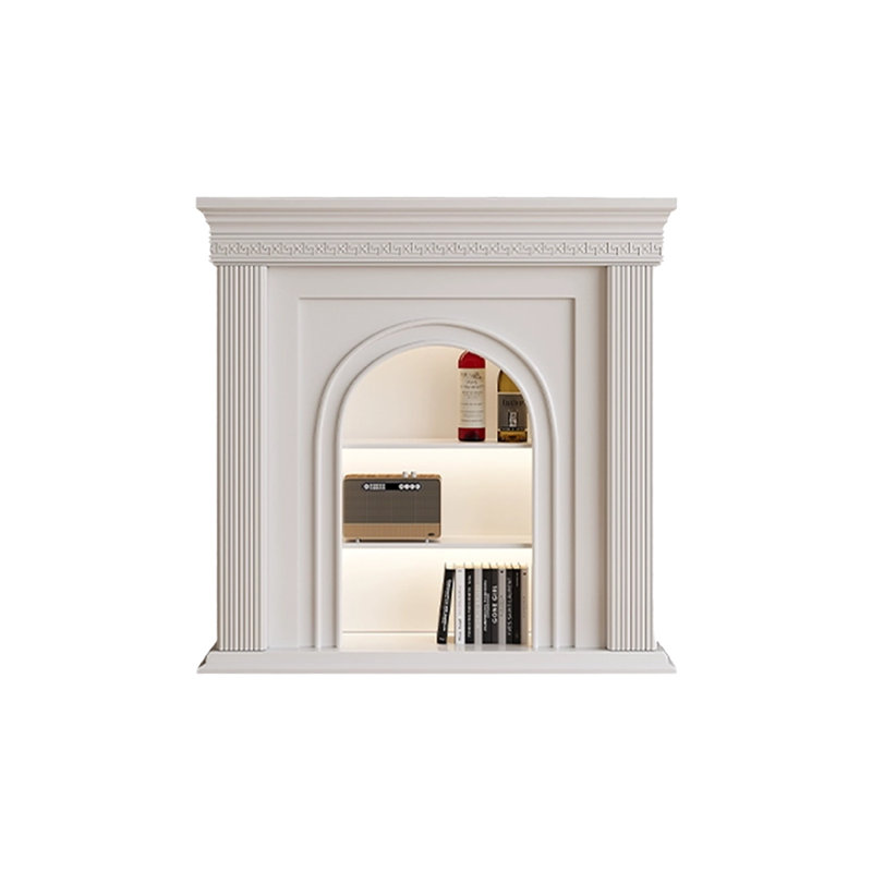 Beige Solid Wood Electric Fireplace