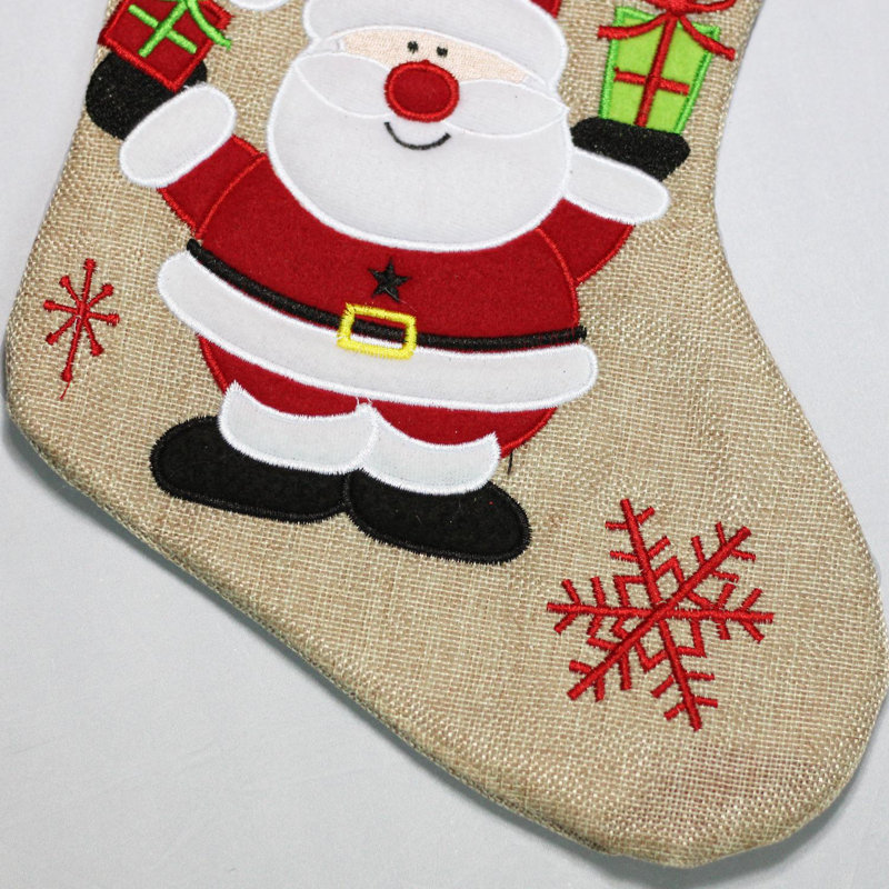 Chaussette de Noël 19 "beige et rouge avec père Noël brodé