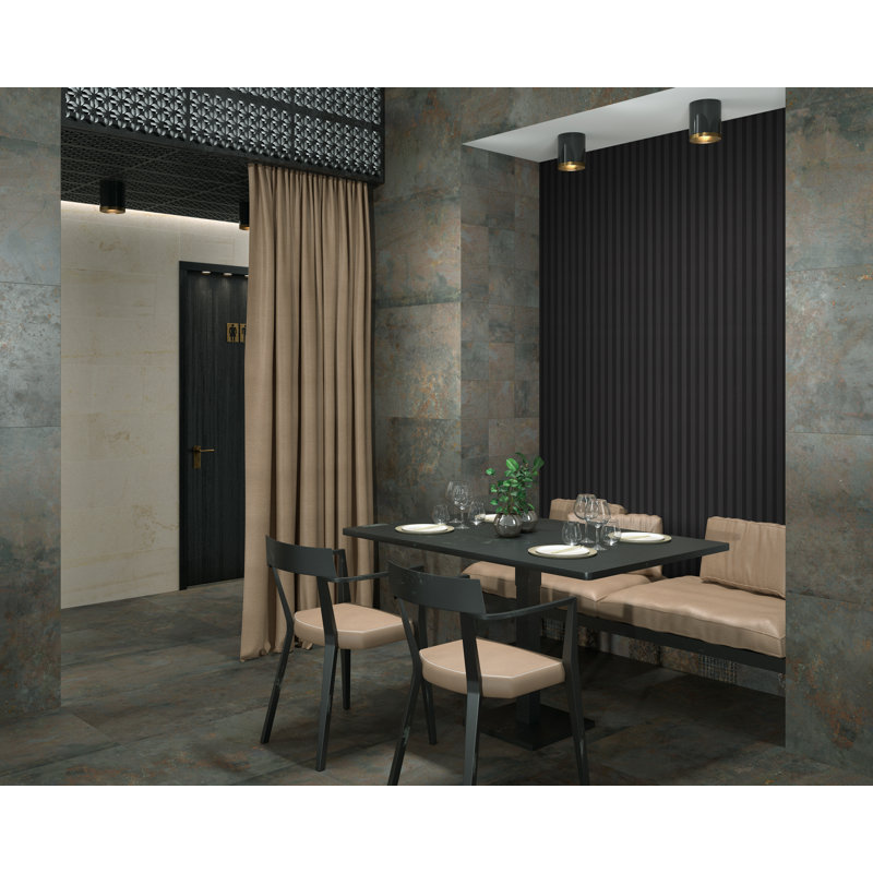 Panneau mural 3D en bois 6,5 po x 102 po Shipla, Gris anthracite