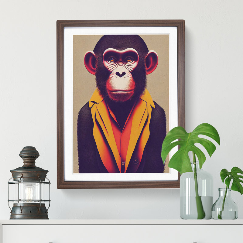 Dashing Monkey - Single Picture Frame Print, 34cm H x 25cm W x 2cm D, Walnut