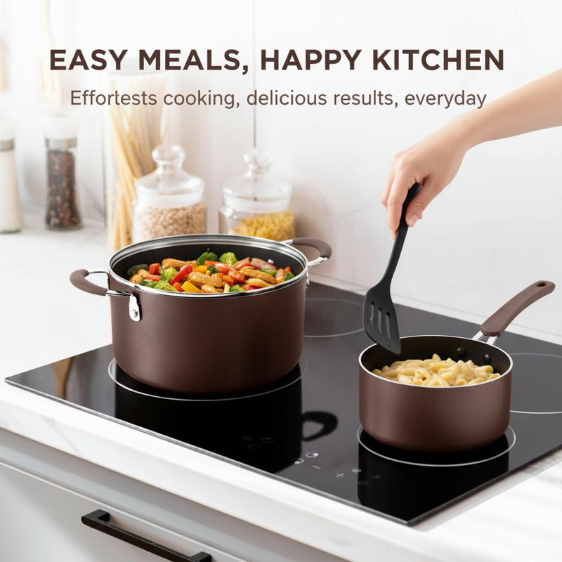 Non-Stick Stainless Steel Cookware Set, Brown