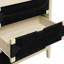 Buffet à 3 tiroirs en corde tissée à la main avec tablettes réglables pour la cuisine, style moderne, ton principal naturel, panneau de particules + matériau, armoire de rangement avec protection supérieure imperméable et tiroirs