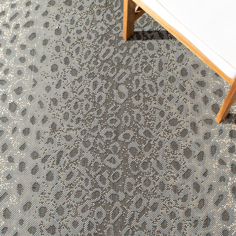 Gray and Black Animal Print Indoor/Outdoor Rug