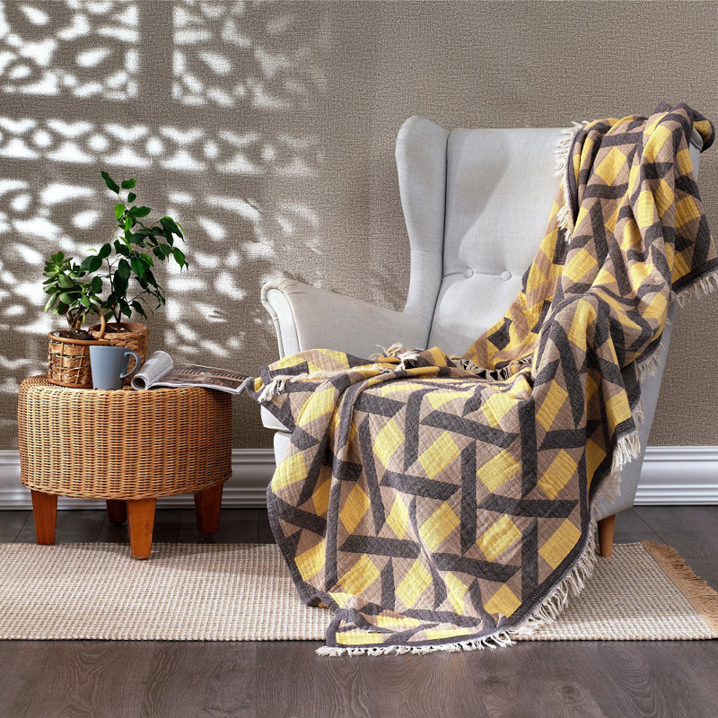 Batholo Jacquard Throw Blanket, Mustard Yellow