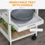 Chariot de cuisine mobile, îlot de cuisine roulant avec rangement, chariot utilitaire à cadre en bois massif avec paniers à fruits en fil de fer, plateaux et tiroir, blanc-1340278060