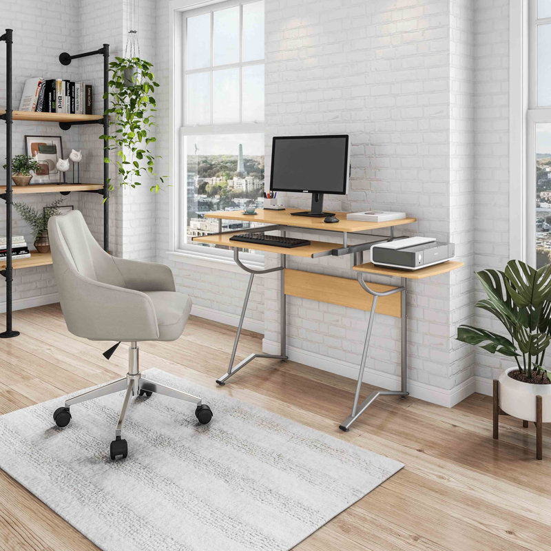 Bureau d'ordinateur compact avec tablette latérale et panneau de clavier