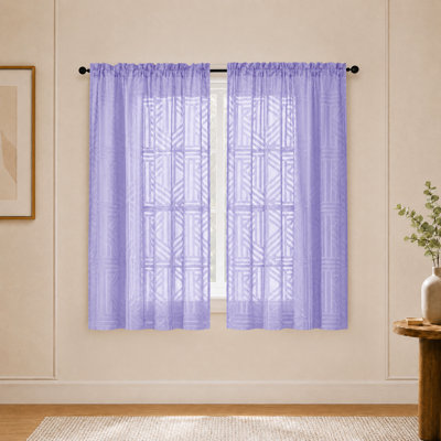 Lavender Semi Sheer Curtains 54 Inch Length 2 Panels, Geometric Jacquard Clip Textured Short Sheer Curtains for Bedroom，Morden Elegant Window Curtains Drapes/Treatment Sheer，42x54 inch