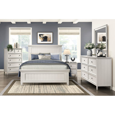 Queen Size Panel Bed In Style With White Finish For Bedroom Furniture Soft