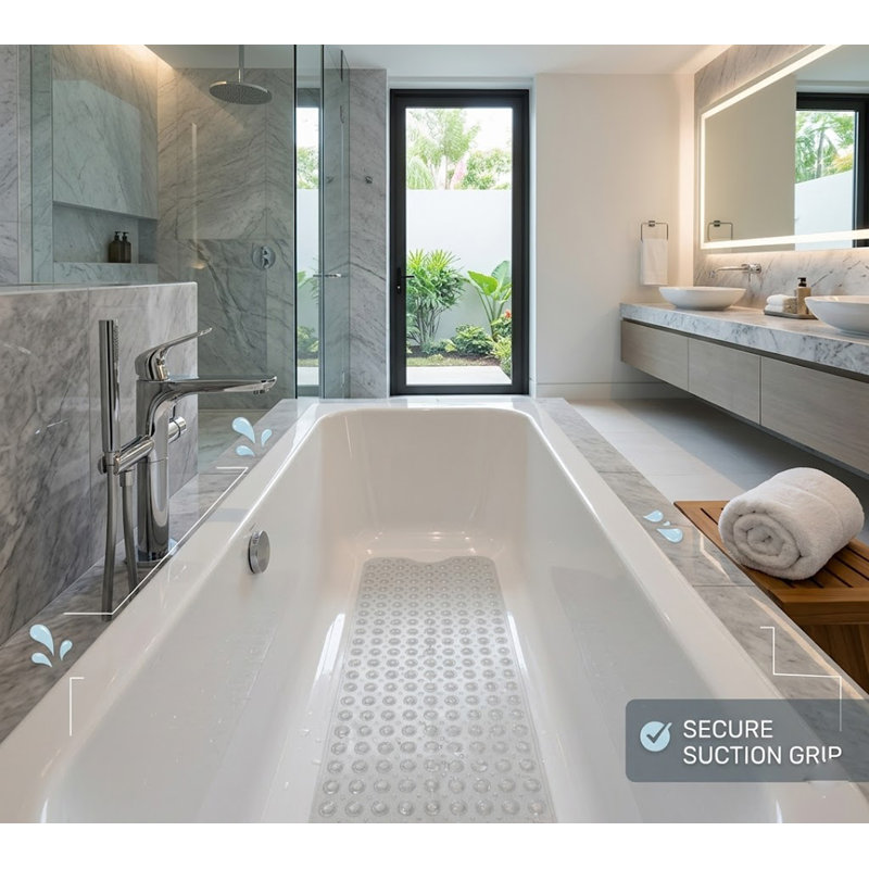 Extra Large Bathtub Mat, 39" x 15.5", Non-Slip Shower Mat for Bathroom, with Suction Cups, Machine Washable, Clear, Clear