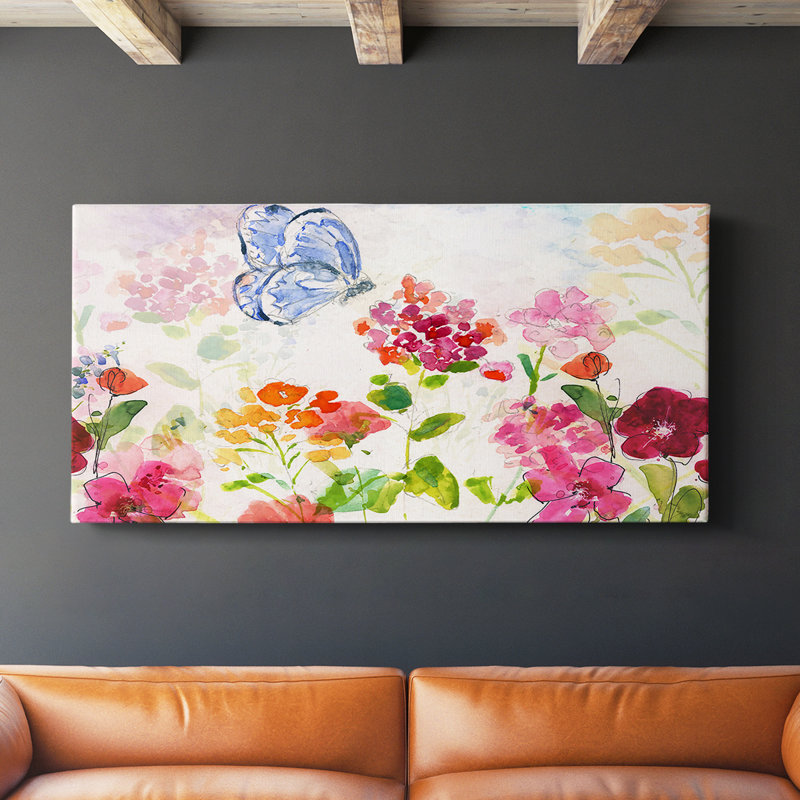 Papillon jardin d'été - Toile tendue avec châssis - Prêt à accrocher, H 16 po x l 32 po