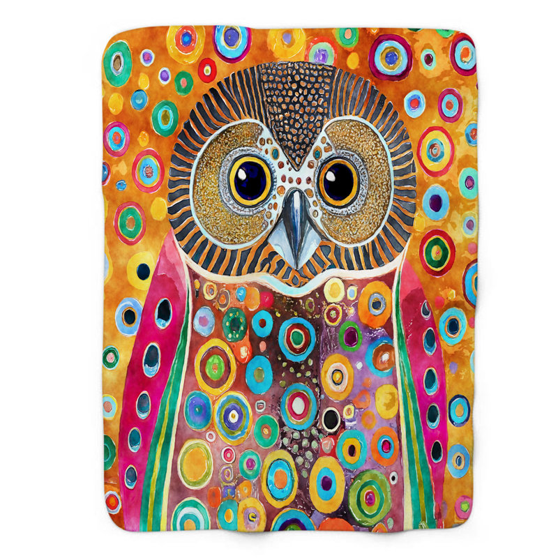 Funky Owl - couverture en sherpa de qualité supérieure 1 pièce, Lit simple