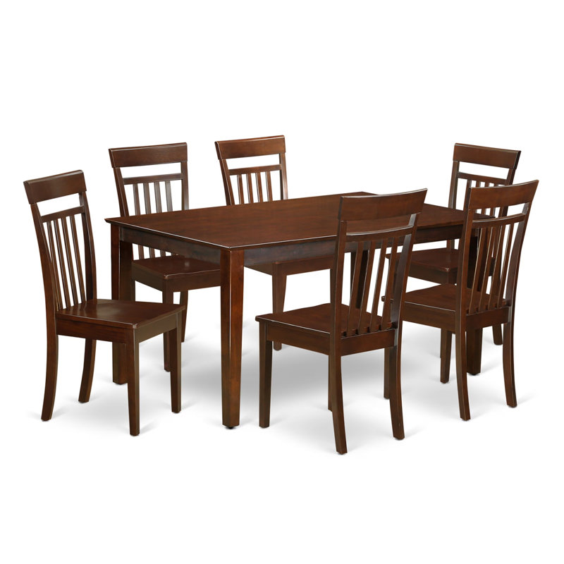7 Piece Dining Room Furniture Set Consist of a Rectangle Kitchen Table and 6 Dining Chairs, 36x60 Inch, Mahogany, Mahogany